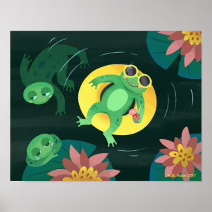 Affiche Grenouille de natation Lunettes de soleil jaunes