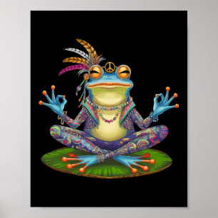 Affiche Grenouille de yoga paisible paix hippie
