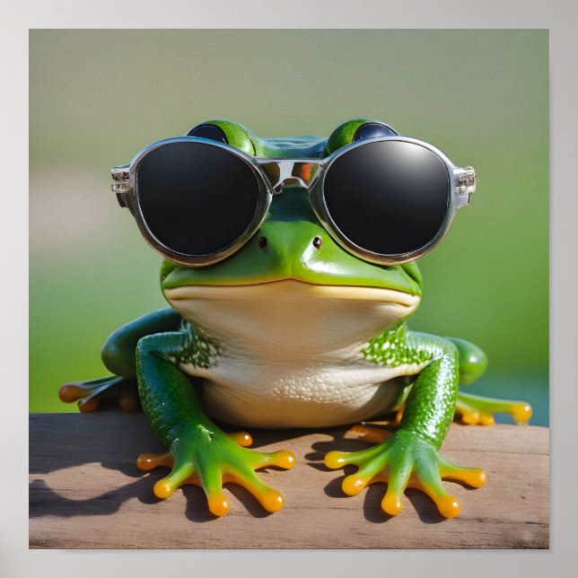 Affiche Grenouille drôle avec lunettes de soleil (Devant)