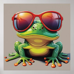 Affiche Grenouille drôle avec lunettes de soleil