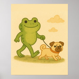 Affiche Grenouille Drôle Marcher Son Chien