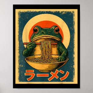 Affiche Grenouille drôle Ramen Kawaii Rétro Japonais Solei
