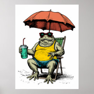 Affiche Grenouille drôle sur la plage