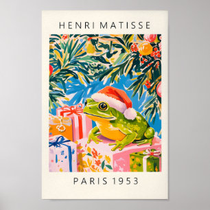 Affiche Grenouille En Chapeau De Santa, Décor De Noël Drôl