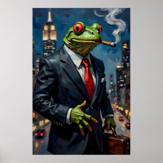 Affiche Grenouille en costume avec peinture au cigar