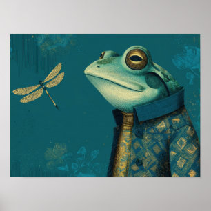 Affiche Grenouille et Libellule Élégantes - Animal Vintage