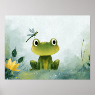 Affiche Grenouille et Libellule Mignonnes – Illustration d