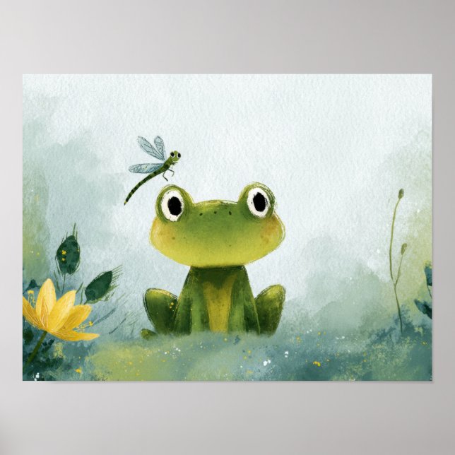 Affiche Grenouille et Libellule Mignonnes – Illustration d (Devant)