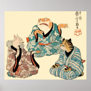 Affiche Grenouille et tigre jouant à un jeu de ken comique