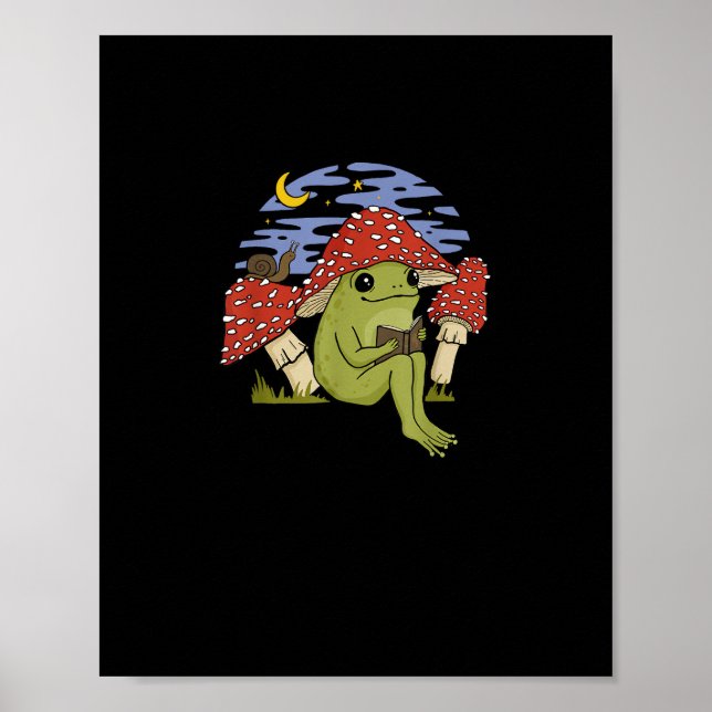 Affiche Grenouille fan de livre avec chapeau de champignon (Devant)