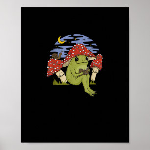 Affiche Grenouille fan de livre avec chapeau de champignon