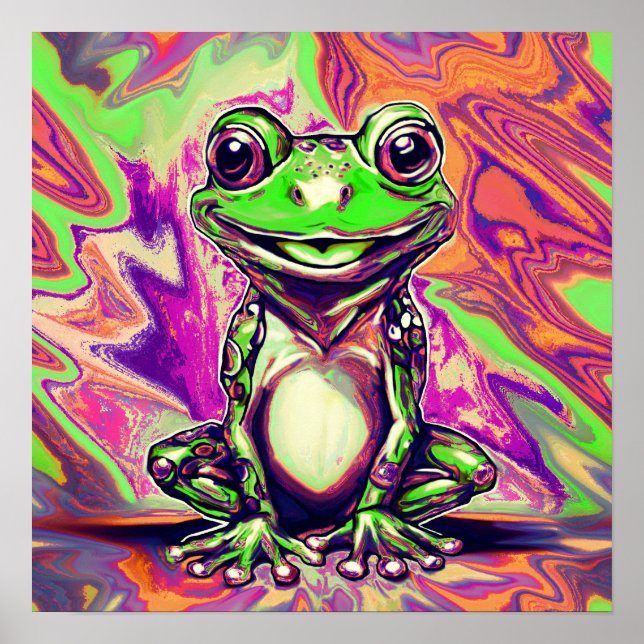 Affiche Grenouille graffiti psychédélique colorée vert vio (Devant)