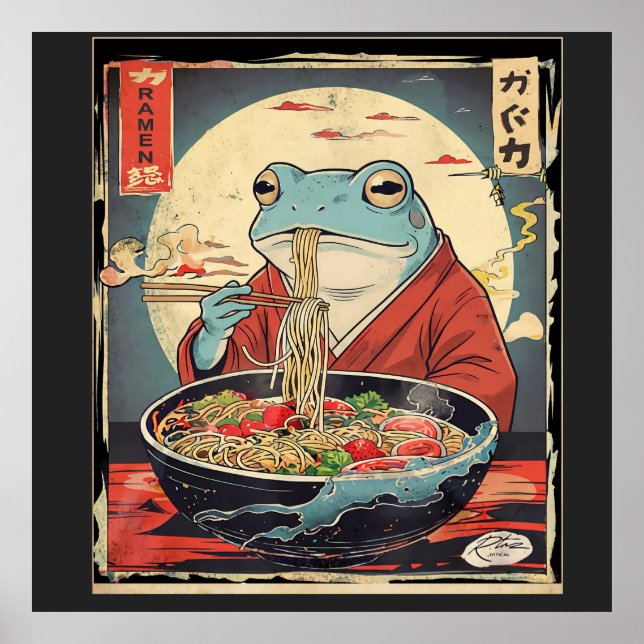 Affiche Grenouille japonaise mangeant des ramen pour les a (Devant)