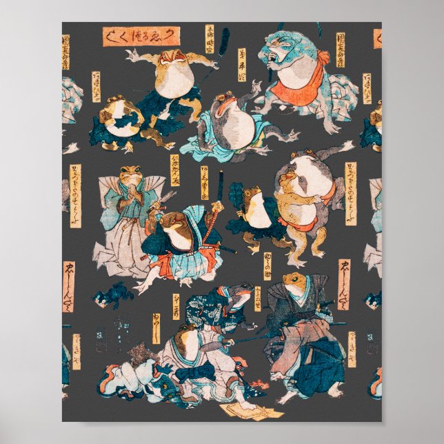 Affiche Grenouille japonaise ukiyo-e Froggies (Devant)