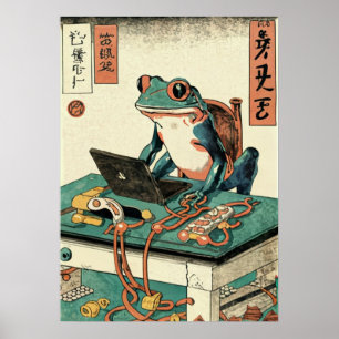 Affiche Grenouille jouant à des jeux PC, art de grenouille