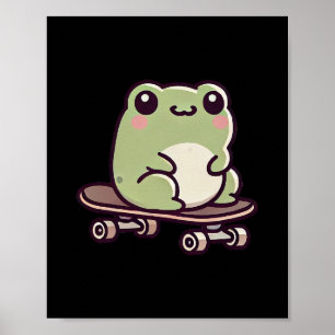 Affiche Grenouille Kawaii Sur Un Skateboard Drôle De Skate
