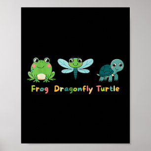 Affiche Grenouille libellule Tortue mignonne Enfants anima