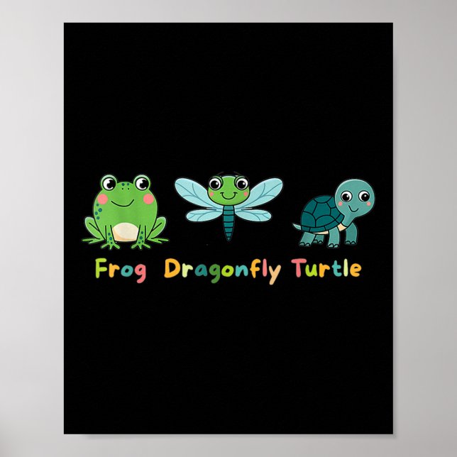 Affiche Grenouille libellule Tortue mignonne Enfants anima (Devant)