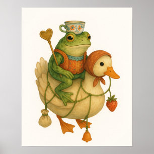 Affiche Grenouille lunaire chevauchant un canard
