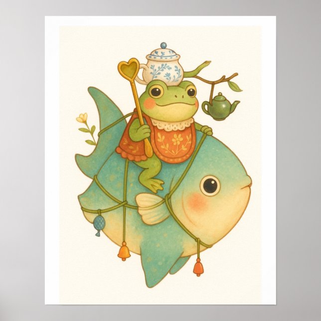 Affiche Grenouille lunaire chevauchant un poisson (Devant)