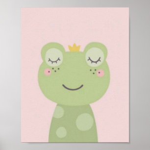 Affiche Grenouille mignonne. Fond rose.