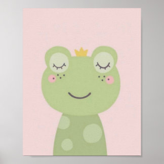 Affiche Grenouille mignonne.fond rose.