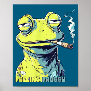 Affiche Grenouille mignonne fumant une cigarette Grenouill
