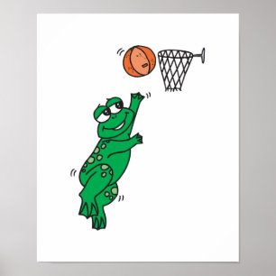 Affiche grenouille mignonne jouant au basket-ball