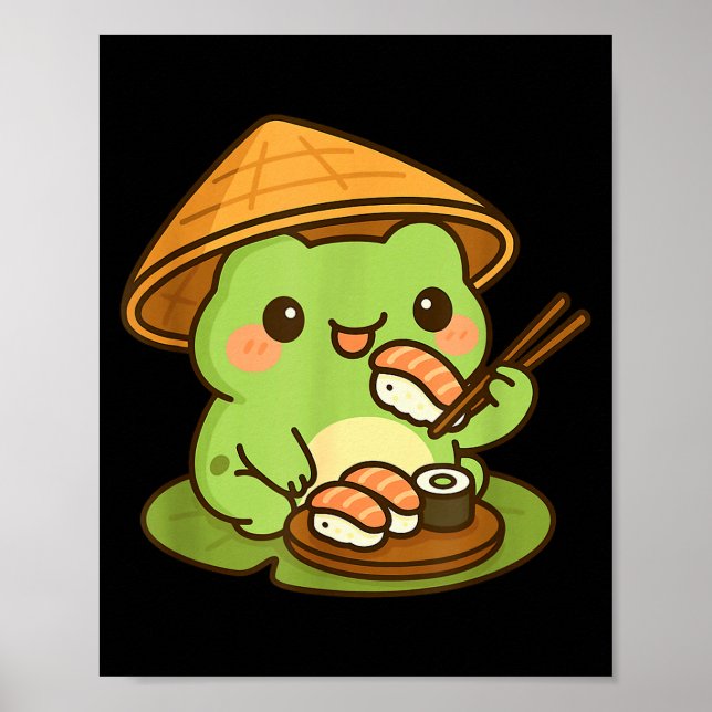 Affiche Grenouille Mignonne Mangeant des Sushi Anime Cadea (Devant)