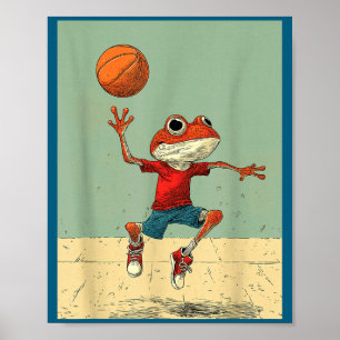 Affiche Grenouille Mignonne Mignonne Animal Drôle Basket-b