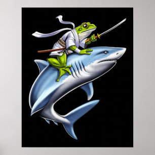 Affiche Grenouille Samurai Ninja équitation requin