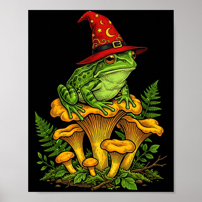 Affiche Grenouille sorcière assise sur des champignons hal (Devant)