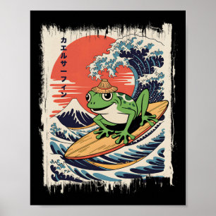 Affiche Grenouille surfant Grande vague Ukiyo-e japonais M