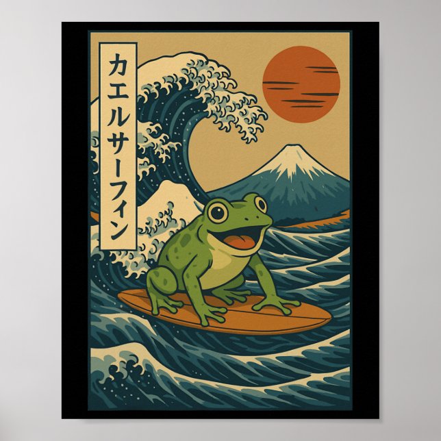Affiche Grenouille surfant Japonais _3  (Devant)