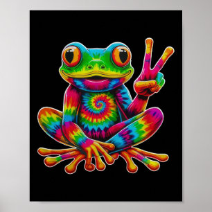 Affiche Grenouille Tie-dye Signe de Paix Hippie Noël Greno