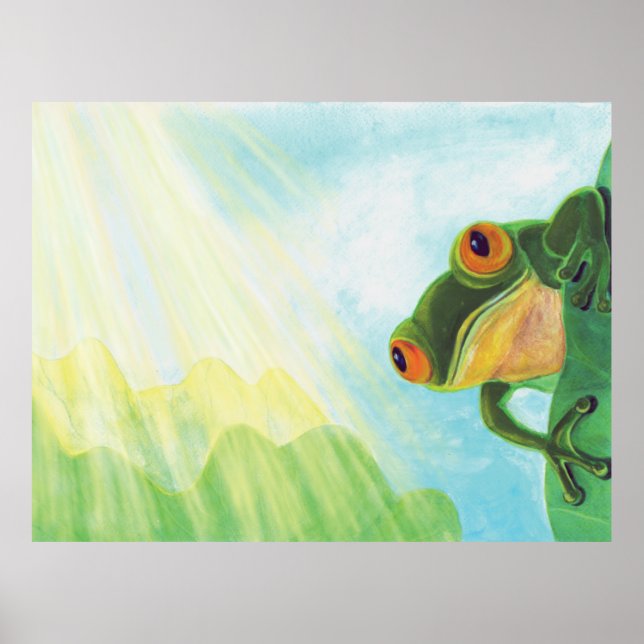 Affiche Grenouille verte attrapant les rayons du soleil (Devant)