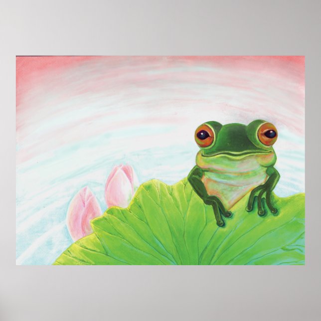 Affiche Grenouille verte Se détendre dans l'étang (Devant)