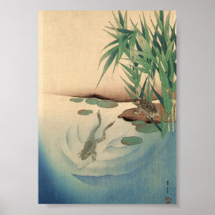 Affiche Grenouilles dans un étang, art japonais vers les a