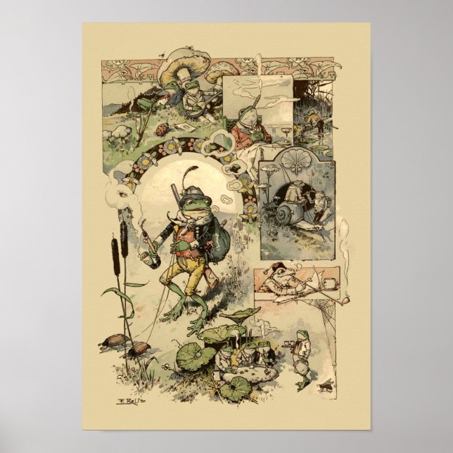 Affiche Grenouilles Vintage Champignons Escargots (Devant)