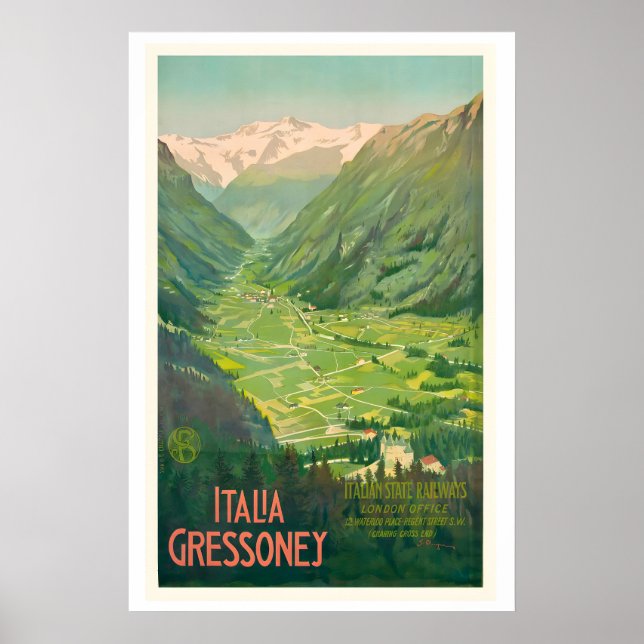 Affiche Gressoney Italy Italian State Railroad Vintage (Devant)