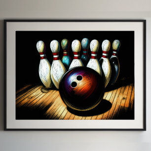 Affiche Grève de Bowling Dessin Pastel