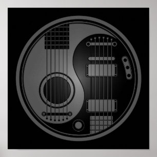 Affiche Grey and Black Acoustic Electric Guitars Yin Yang