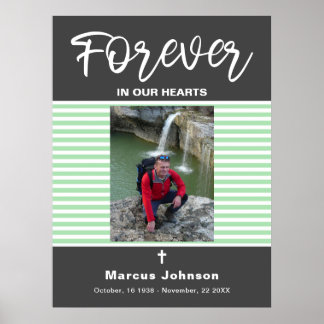 Affiche Grey Green Stripes Forever in our hearts Funeral