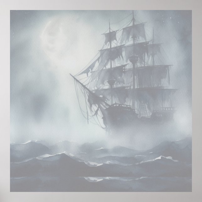 Affiche Grey, Gris Fog Pirate Navire Retraite (Devant)
