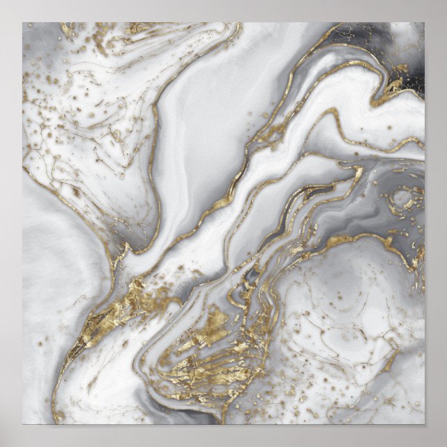 Affiche Grey liquid marble - pearl and gold (Devant)