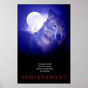 Affiche Grey Wolf Motivational Unique Blue Night Fullmoon