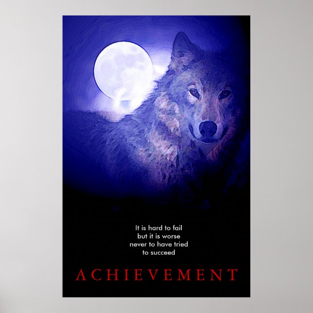 Affiche Grey Wolf Motivational Unique Blue Night Fullmoon (Devant)