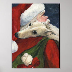 Affiche Greyhound and Santa Claus Dog Art Print