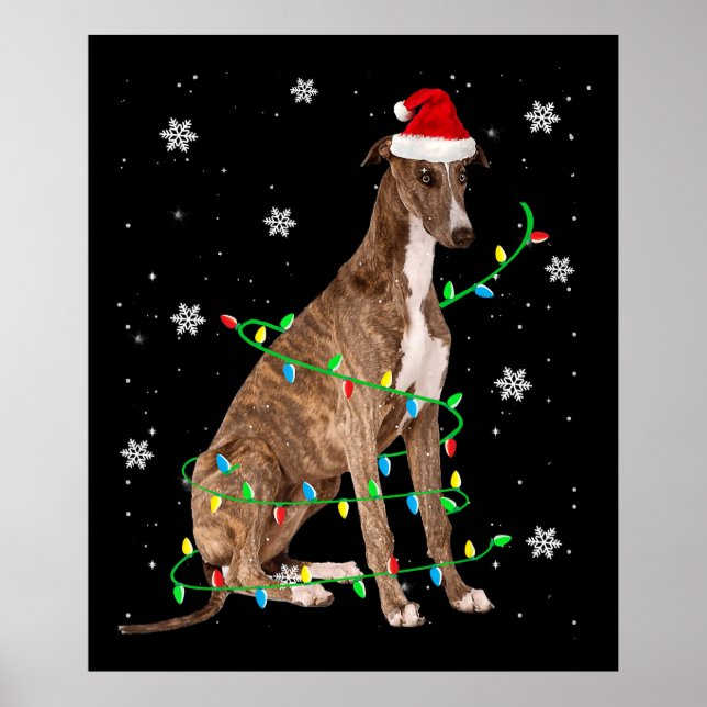 Affiche greyhound christmas light cute santa greyhound (Devant)