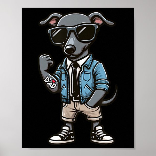 Affiche Greyhound I Love Papa Funny Chien Tattoo (Devant)